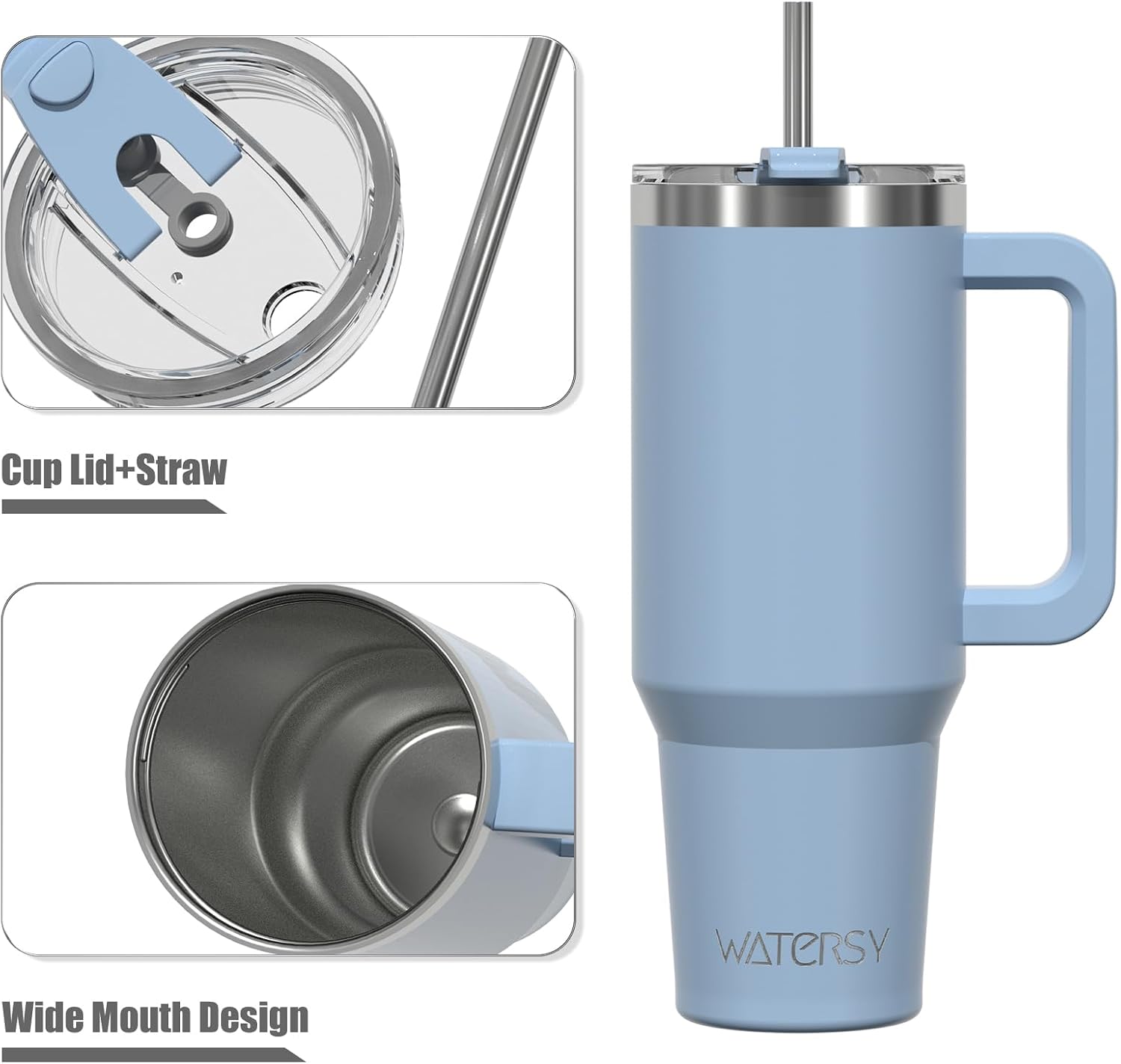 40oz Stainless Steel Travel Tumbler – Double-Wall Insulated Coffee Cup with Handle & Straw Lid, Smog Blueac