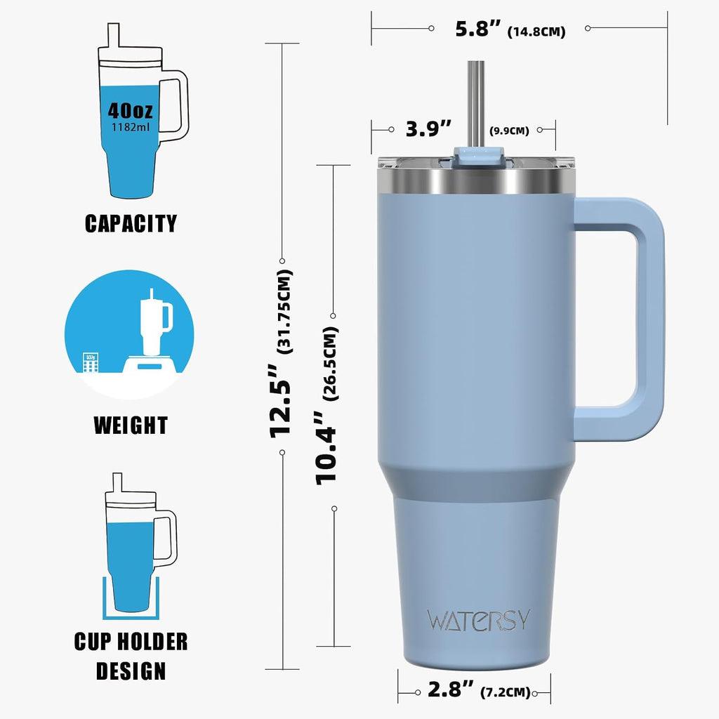 40oz Stainless Steel Travel Tumbler – Double-Wall Insulated Coffee Cup with Handle & Straw Lid, Smog Blueac