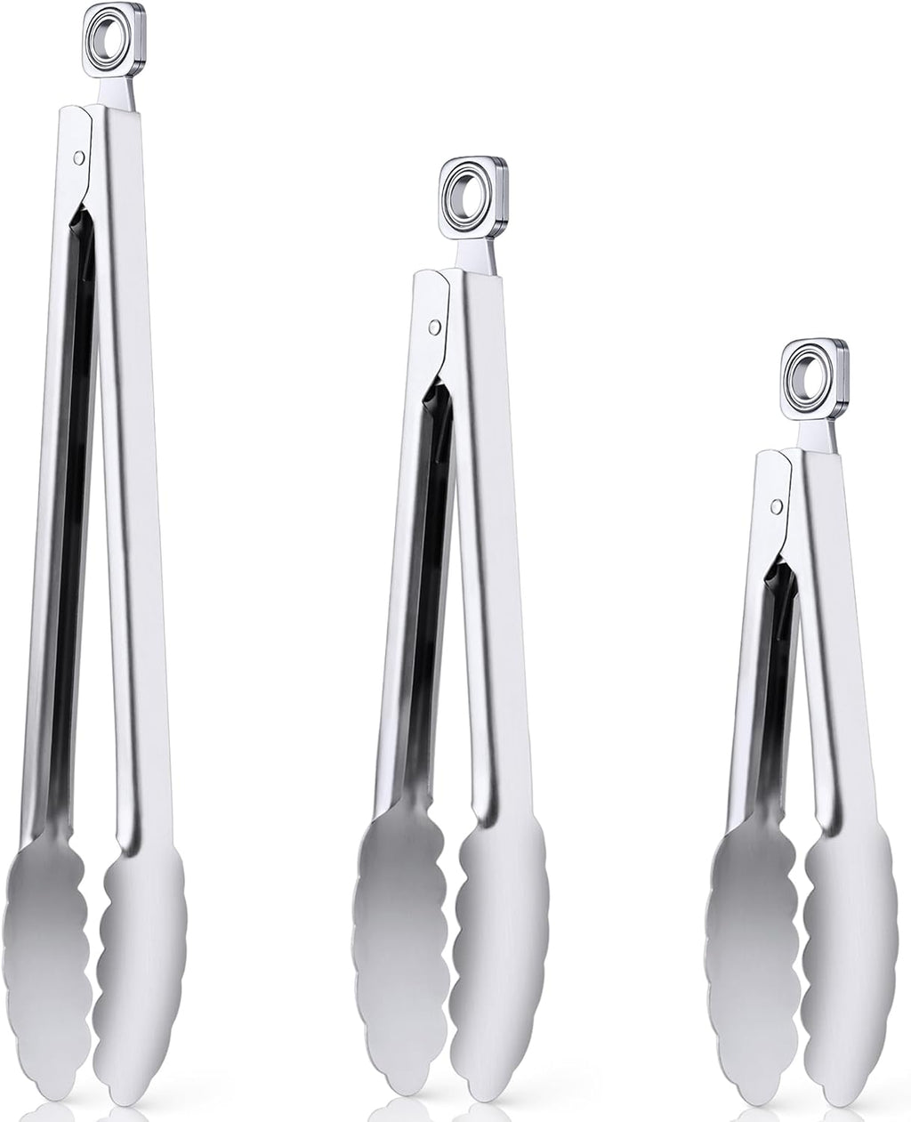 7/9/12 Inch Stainless Steel Kitchen Tongs – Heat Resistant Cooking & BBQ Grilling Tongs