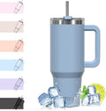 40oz Stainless Steel Travel Tumbler – Double-Wall Insulated Coffee Cup with Handle & Straw Lid, Smog Blueac