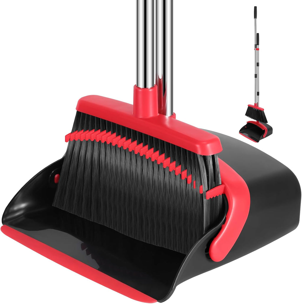 Adjustable Broom & Dustpan Set – 52" Long Handle Floor Sweeper with Built-In Hair Cleaning Teeth