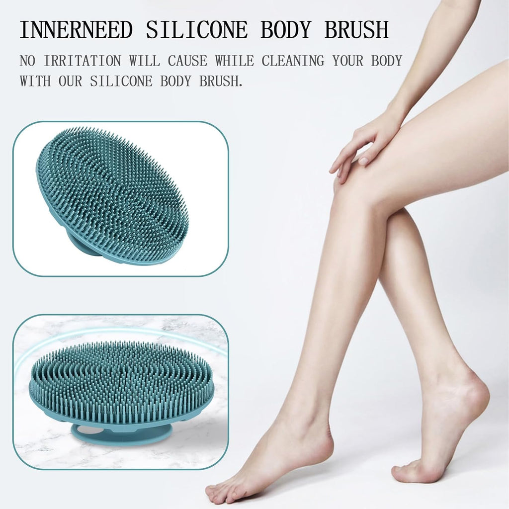 Silicone Body Scrubber Shower Brush – Gentle Exfoliating Bath & Body Cleansing Brush, Dark Green