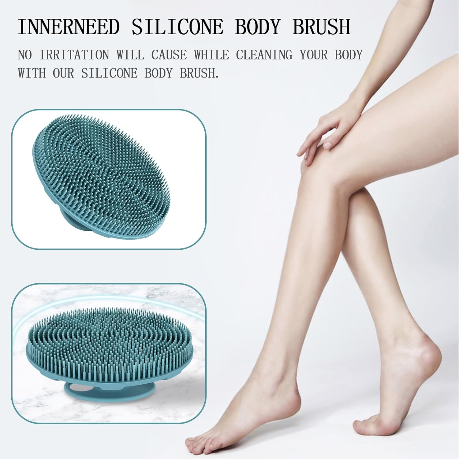 Silicone Body Scrubber Shower Brush – Gentle Exfoliating Bath & Body Cleansing Brush, Dark Green