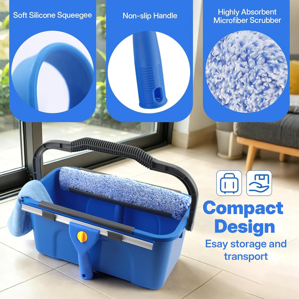 3m Professional Window Cleaning Kit with 12L Bucket – Long Handle Squeegee & Scrubber for High Windows