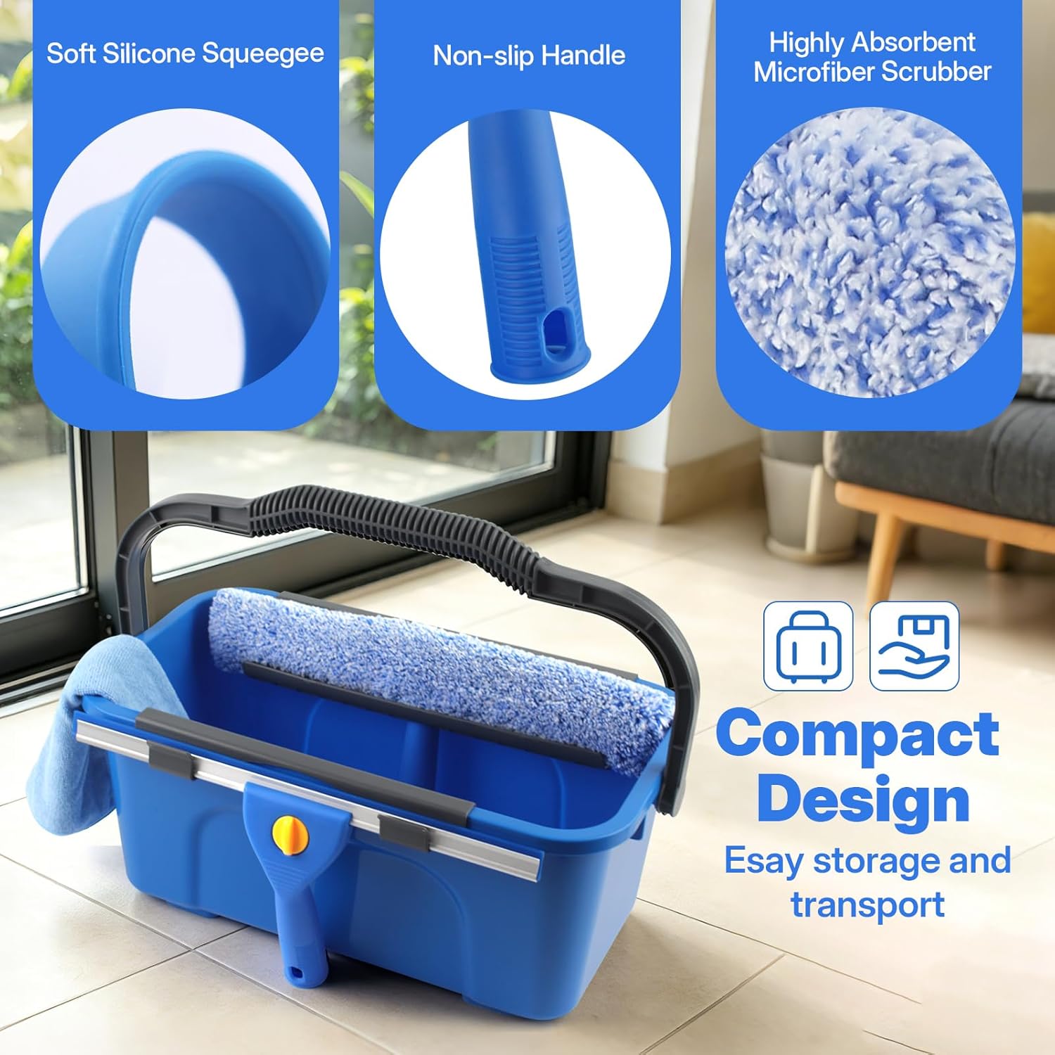 3m Professional Window Cleaning Kit with 12L Bucket – Long Handle Squeegee & Scrubber for High Windows