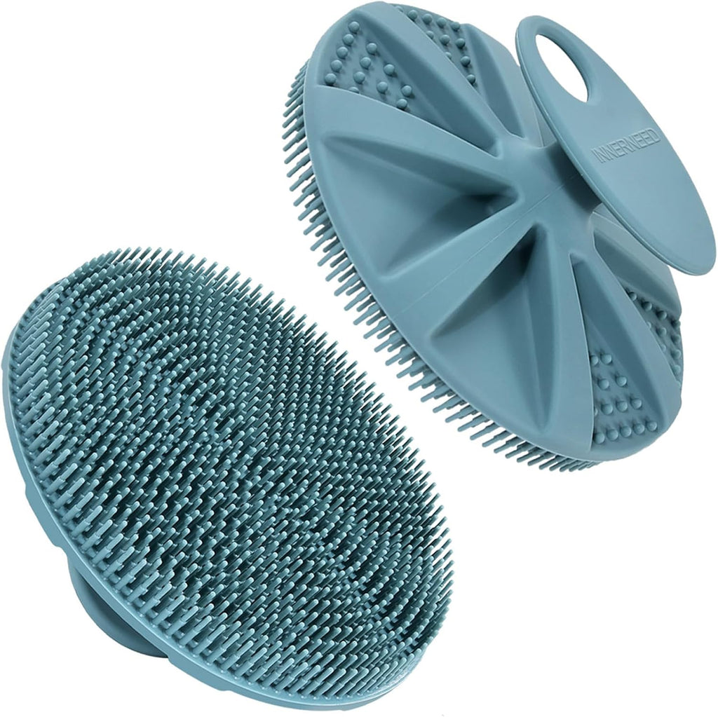 Silicone Body Scrubber Shower Brush – Gentle Exfoliating Bath & Body Cleansing Brush, Dark Green