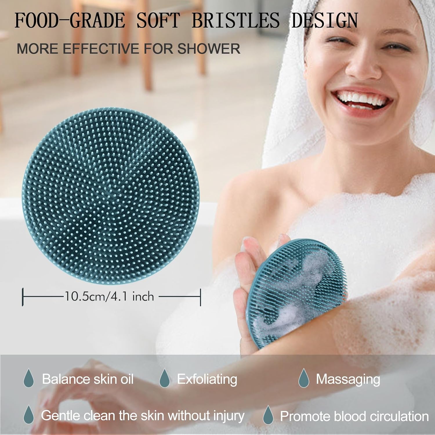 Silicone Body Scrubber Shower Brush – Gentle Exfoliating Bath & Body Cleansing Brush, Dark Green