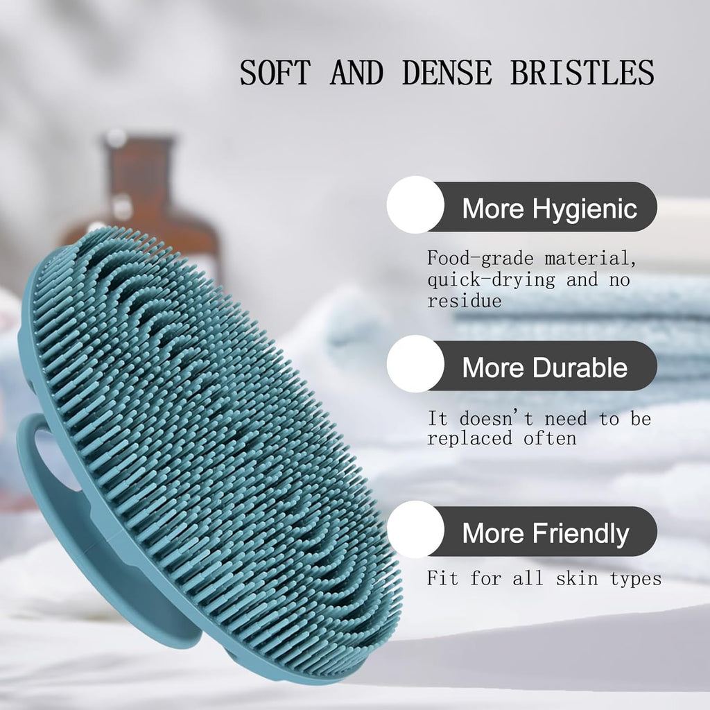Silicone Body Scrubber Shower Brush – Gentle Exfoliating Bath & Body Cleansing Brush, Dark Green