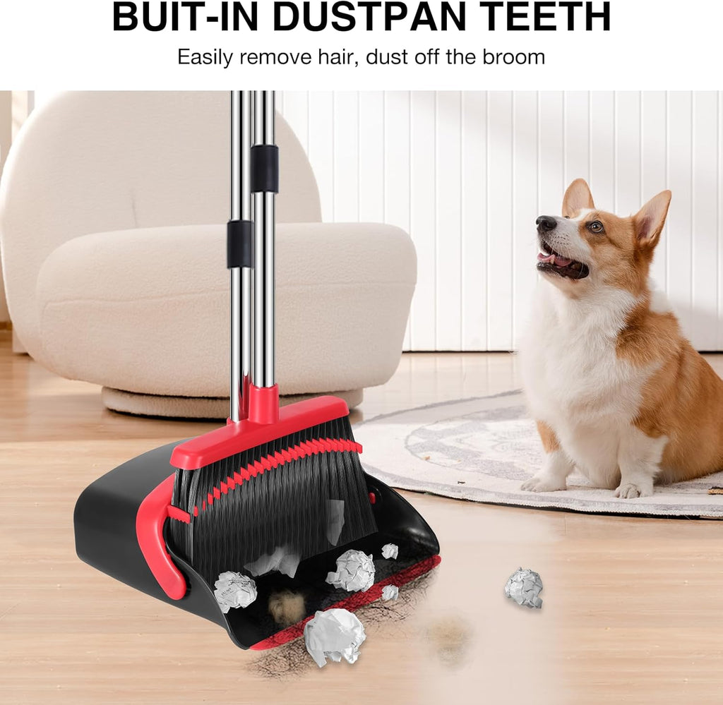 Adjustable Broom & Dustpan Set – 52" Long Handle Floor Sweeper with Built-In Hair Cleaning Teeth