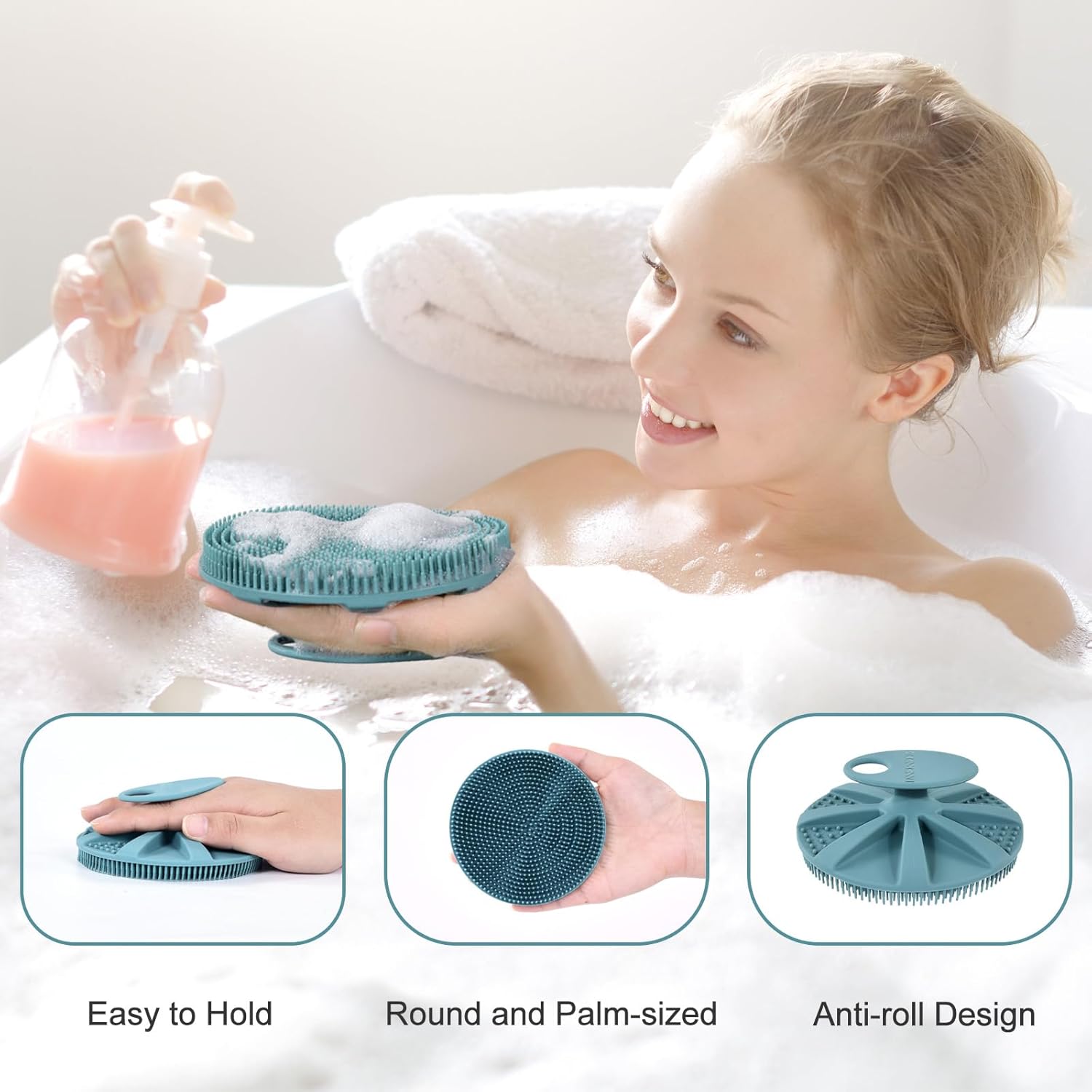 Silicone Body Scrubber Shower Brush – Gentle Exfoliating Bath & Body Cleansing Brush, Dark Green