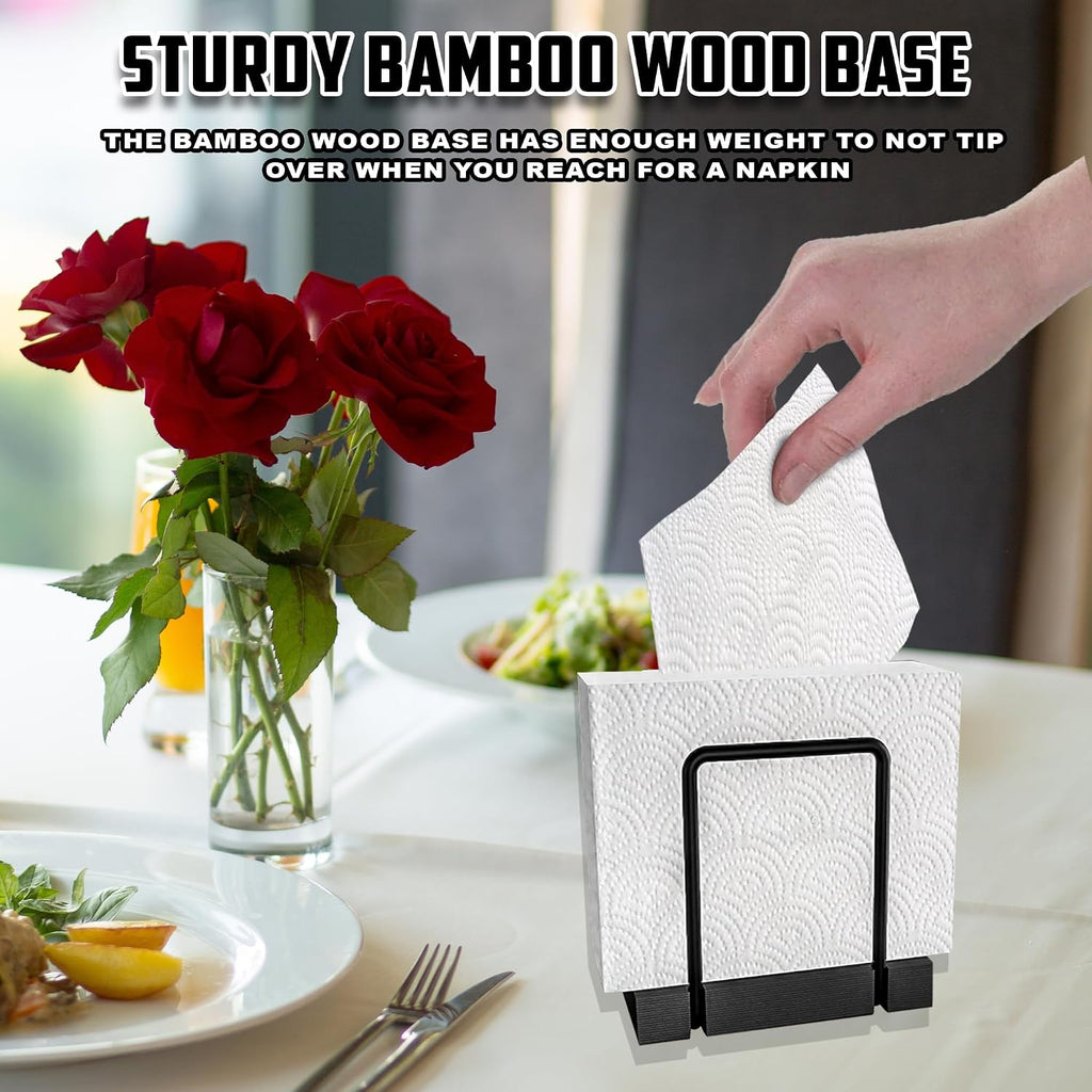 Bamboo & Iron Standing Napkin Holder – Rustic Tabletop Dispenser for Kitchen & Dining, Black