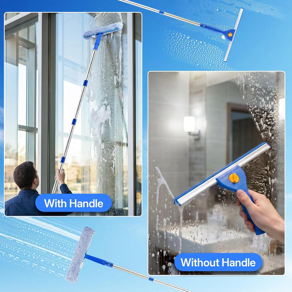 3m Professional Window Cleaning Kit with 12L Bucket – Long Handle Squeegee & Scrubber for High Windows