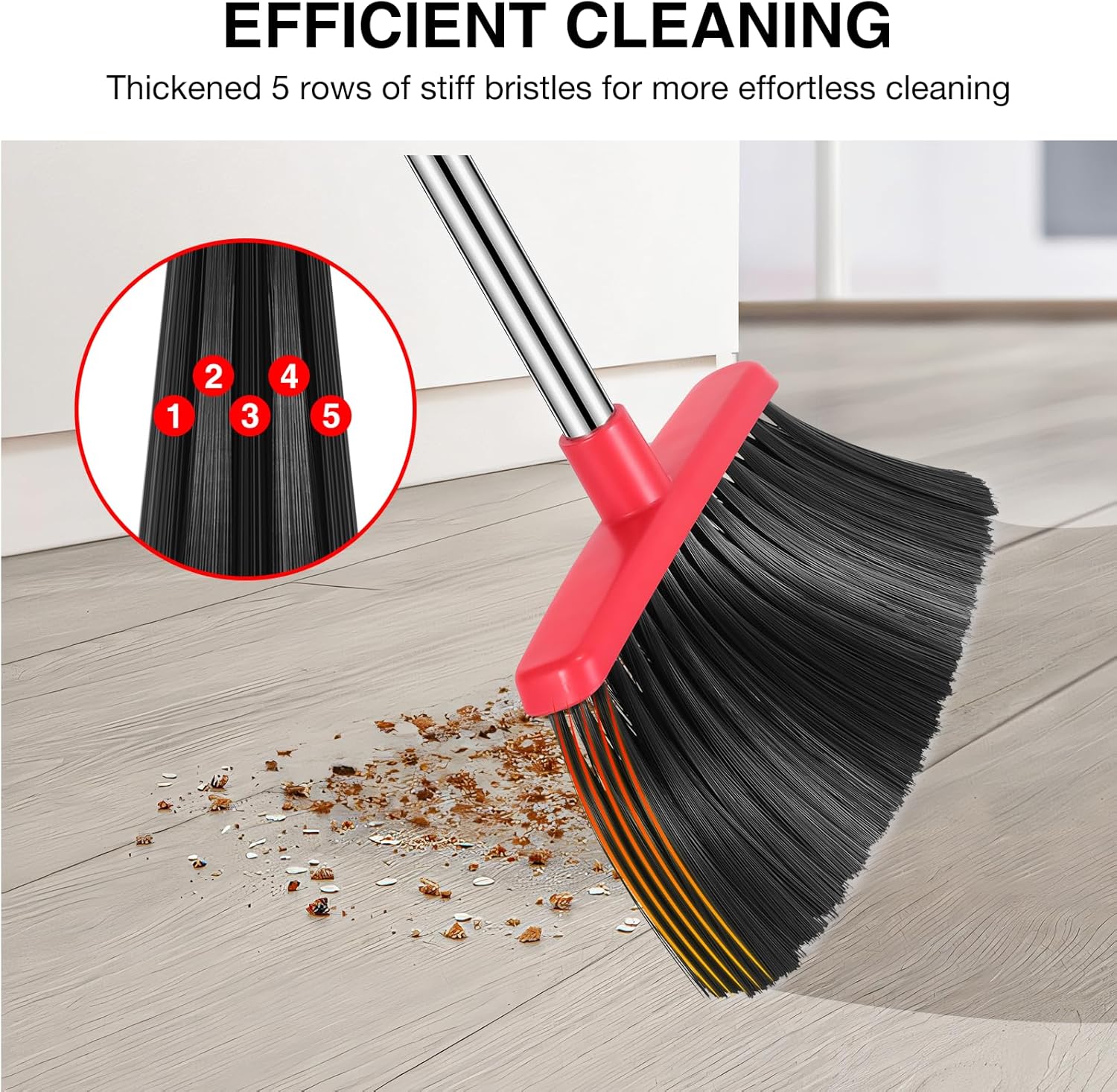 Adjustable Broom & Dustpan Set – 52" Long Handle Floor Sweeper with Built-In Hair Cleaning Teeth