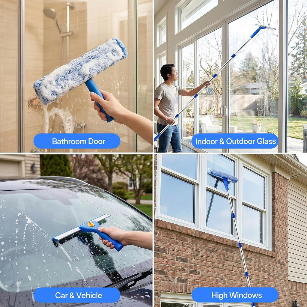 3m Professional Window Cleaning Kit with 12L Bucket – Long Handle Squeegee & Scrubber for High Windows