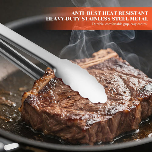 7/9/12 Inch Stainless Steel Kitchen Tongs – Heat Resistant Cooking & BBQ Grilling Tongs