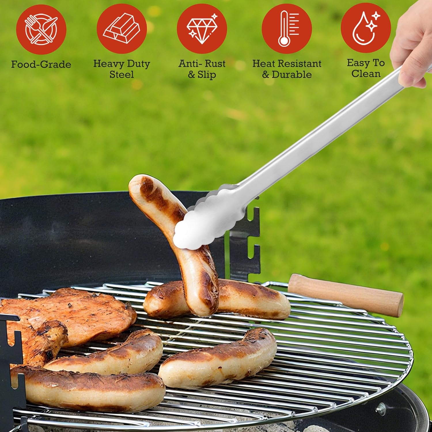 7/9/12 Inch Stainless Steel Kitchen Tongs – Heat Resistant Cooking & BBQ Grilling Tongs