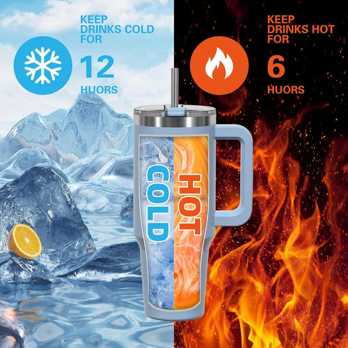 40oz Stainless Steel Travel Tumbler – Double-Wall Insulated Coffee Cup with Handle & Straw Lid, Smog Blueac
