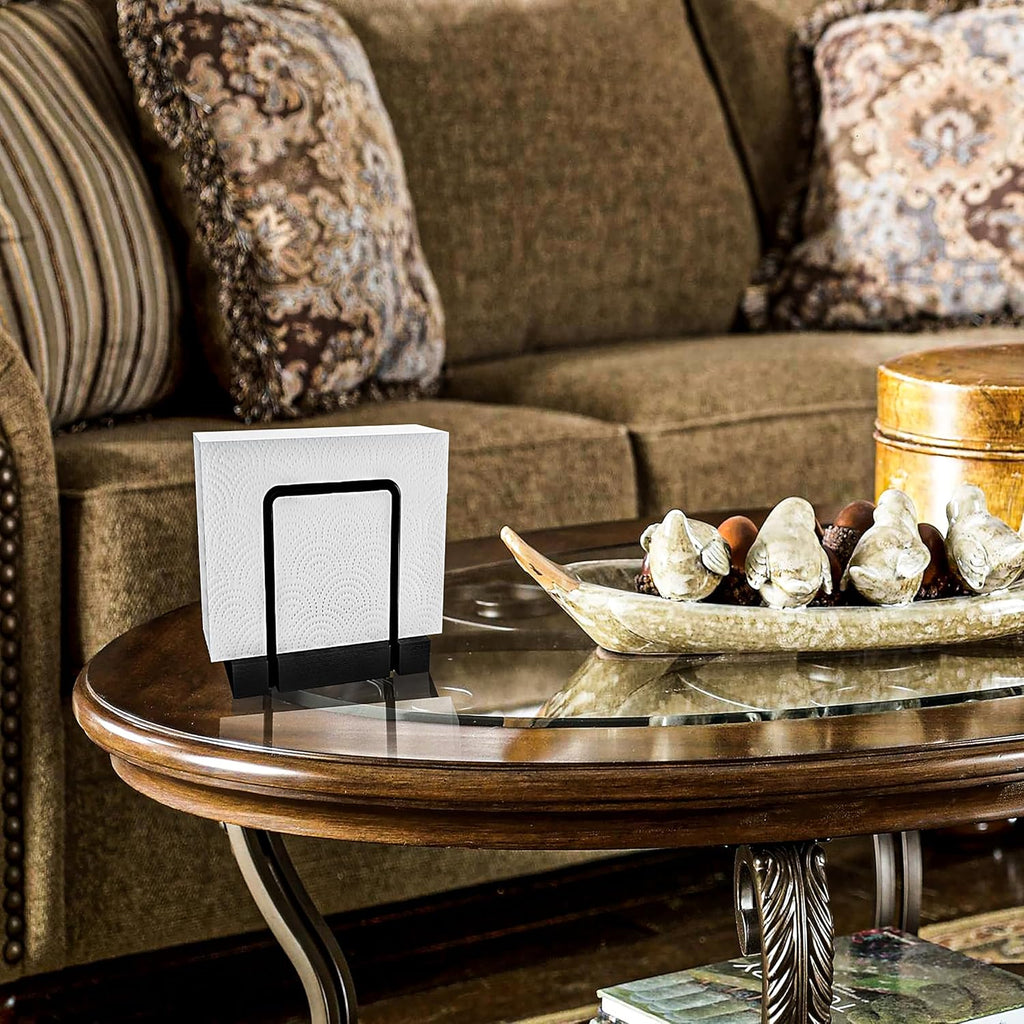 Bamboo & Iron Standing Napkin Holder – Rustic Tabletop Dispenser for Kitchen & Dining, Black